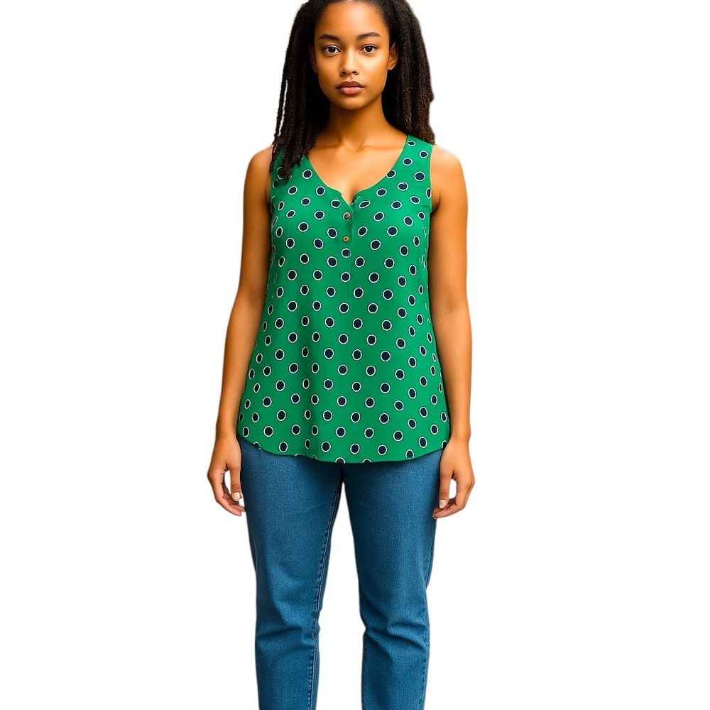 Tempted Los Angeles Sleeveless Green With Polka Dots Tank Shirt Size Large
